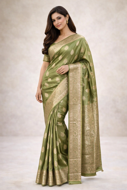 Silky Milky | Satin Silk Zari Woven Designer Saree 💚✨