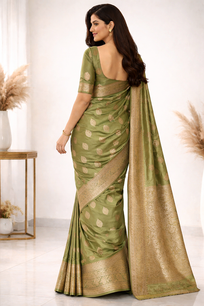 Silky Milky | Satin Silk Zari Woven Designer Saree 💚✨