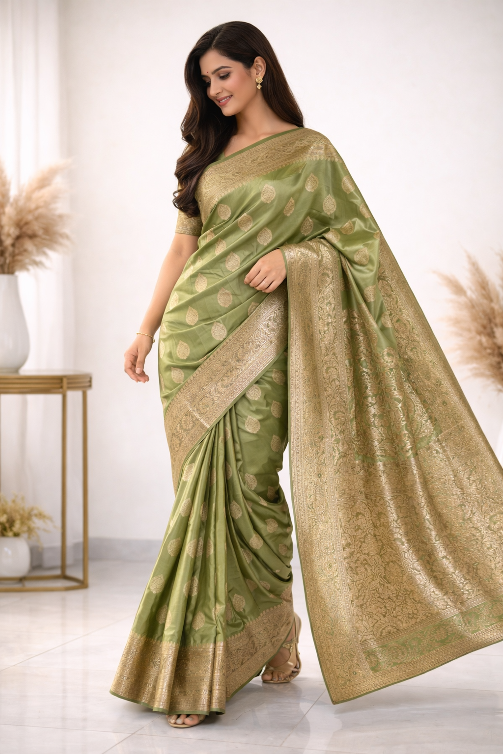 Silky Milky | Satin Silk Zari Woven Designer Saree 💚✨