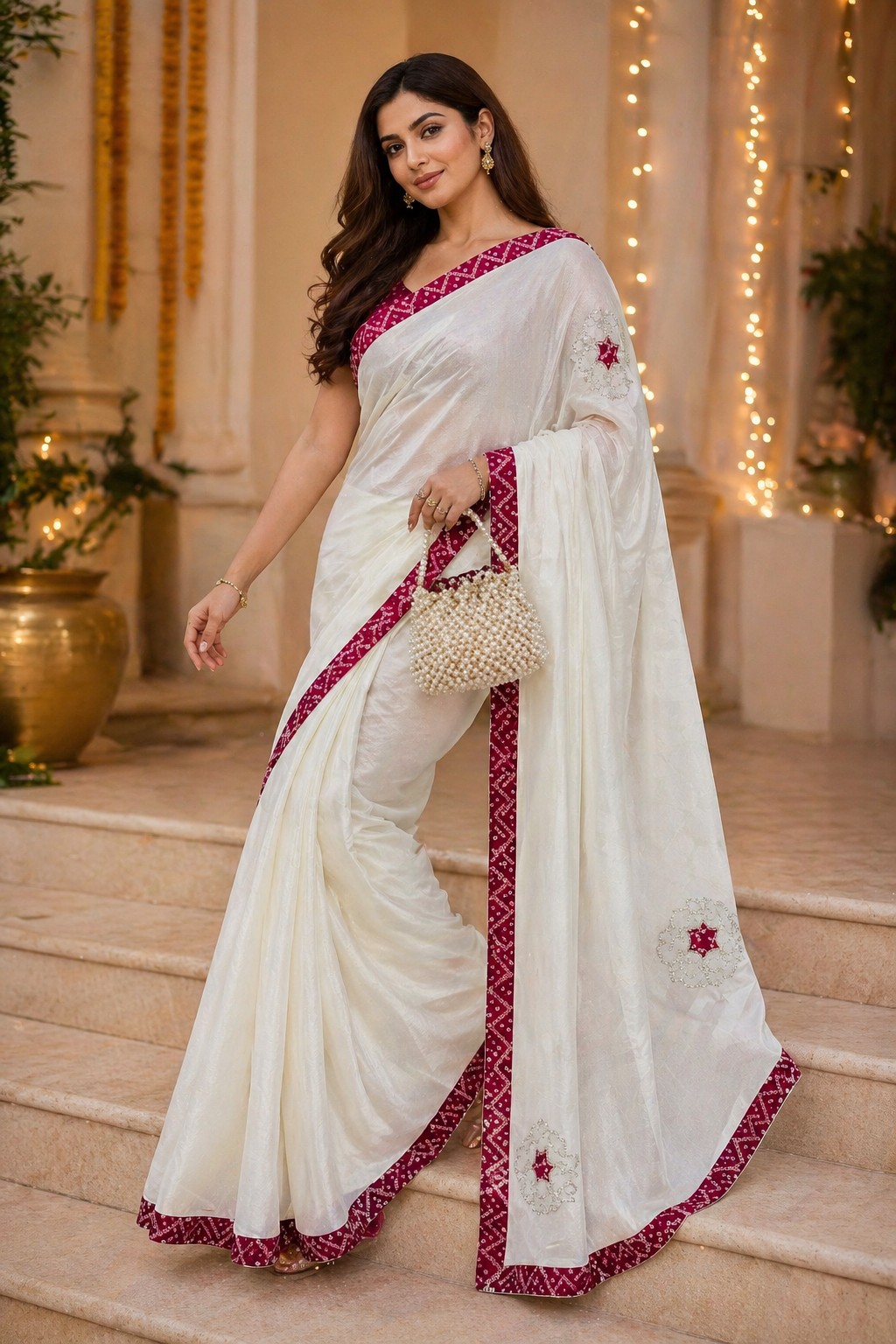 Hariyali | Silk Designer Saree with Contrast Border, Embroidered Motifs