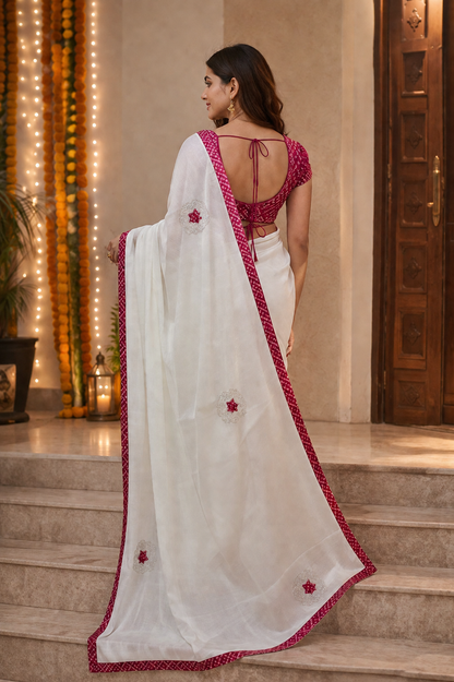 Hariyali | Silk Designer Saree with Contrast Border, Embroidered Motifs