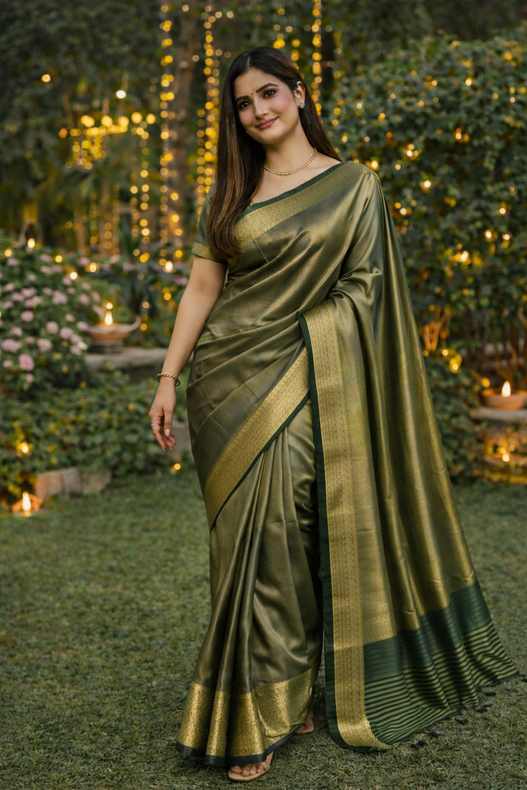 Ganga | Organza Tissue Designer Saree with Zari Border 💚✨