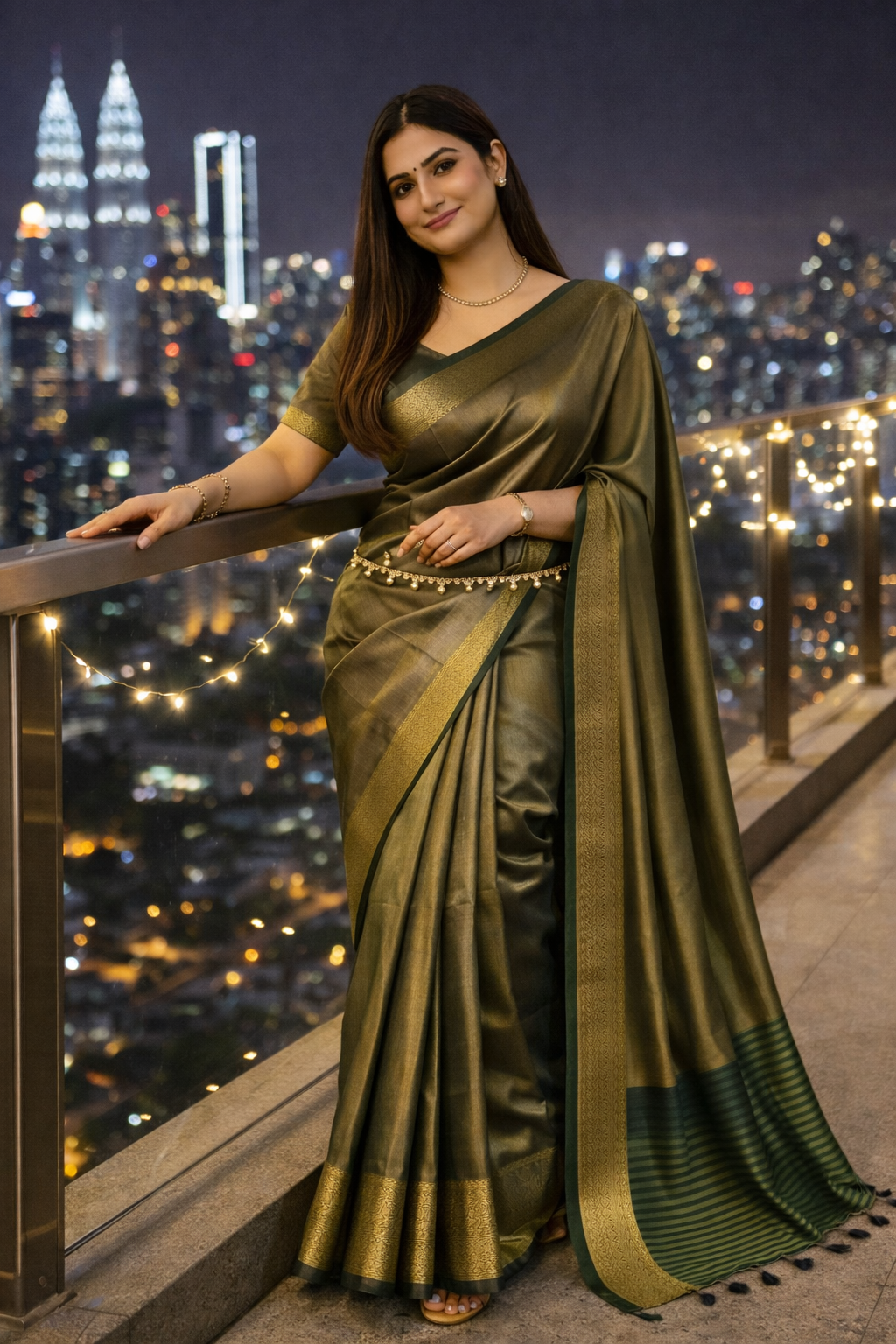 Ganga | Organza Tissue Designer Saree with Zari Border 💚✨