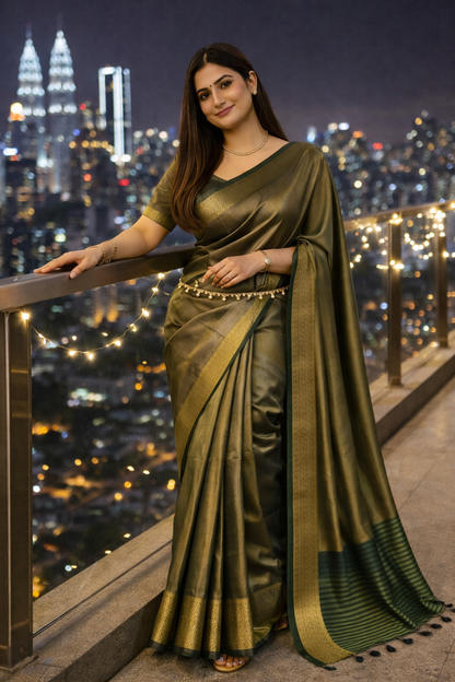 Ganga | Organza Tissue Designer Saree with Zari Border 💚✨