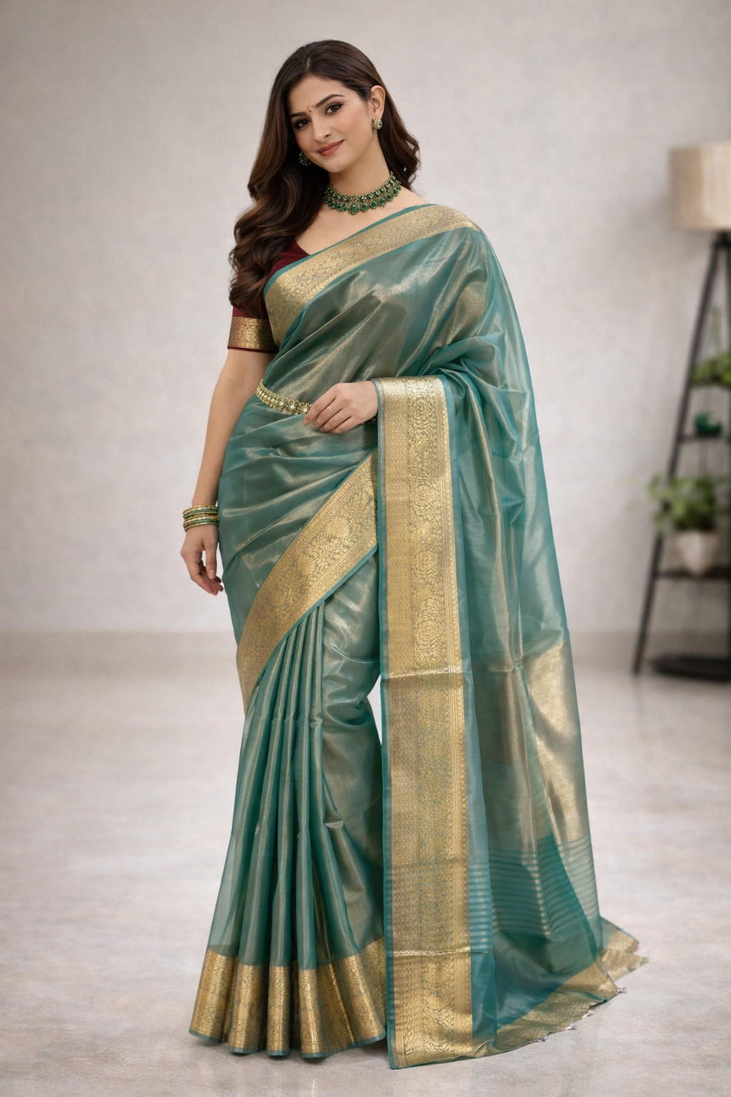 Ganga | Organza Tissue Designer Saree with Zari Border 💚✨