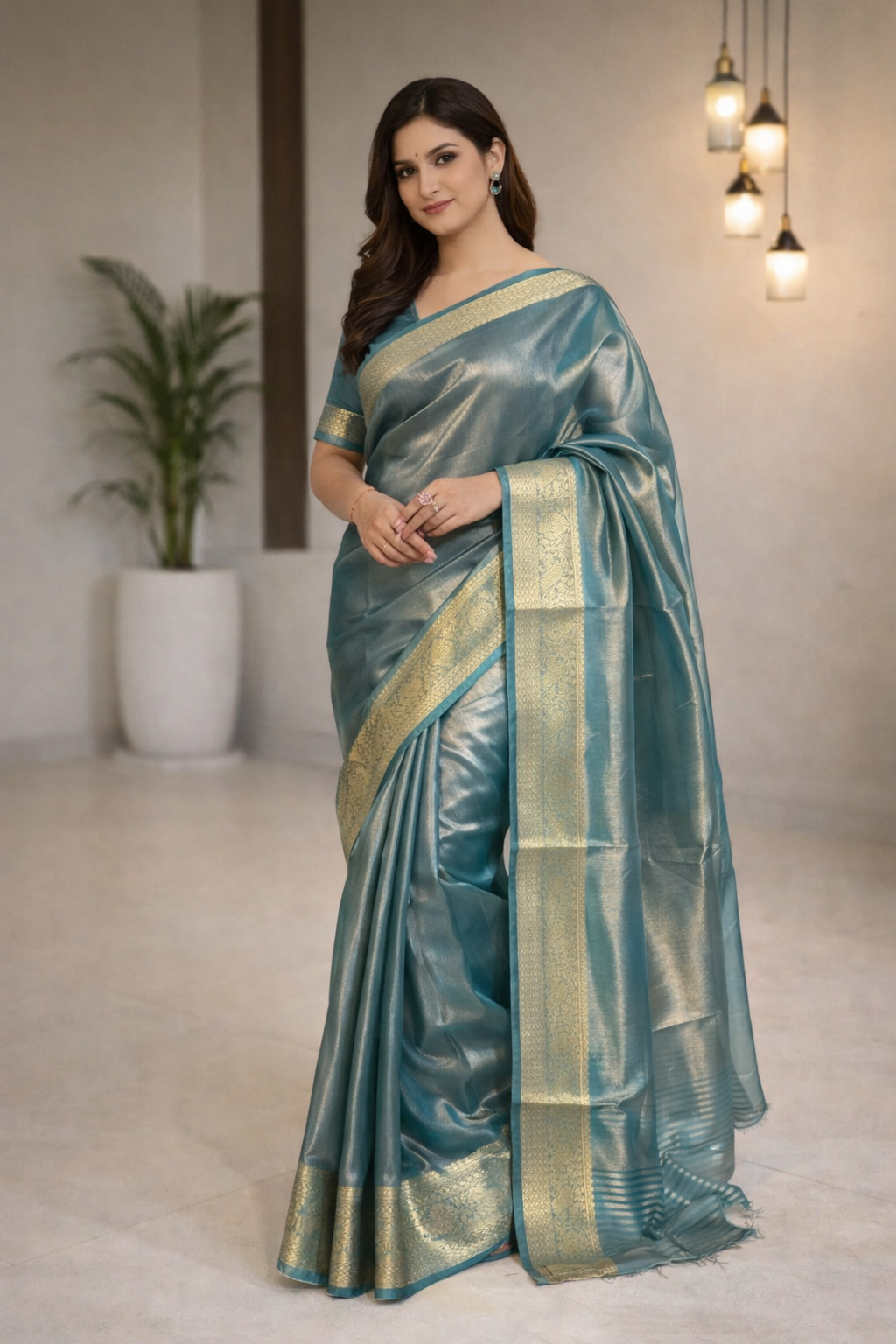 Ganga | Organza Tissue Designer Saree with Zari Border 💚✨