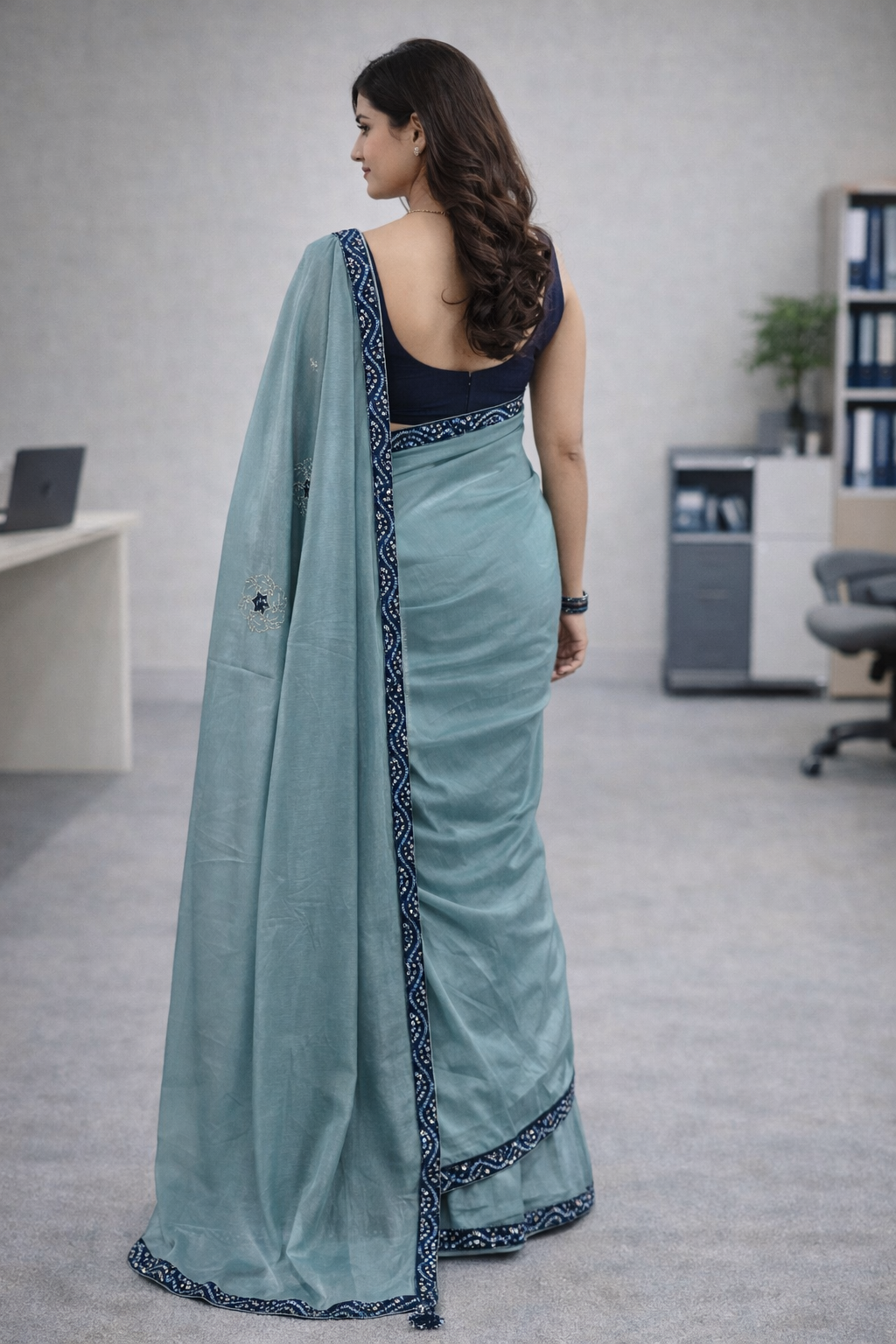 Hariyali | Silk Designer Saree with Contrast Border, Embroidered Motifs
