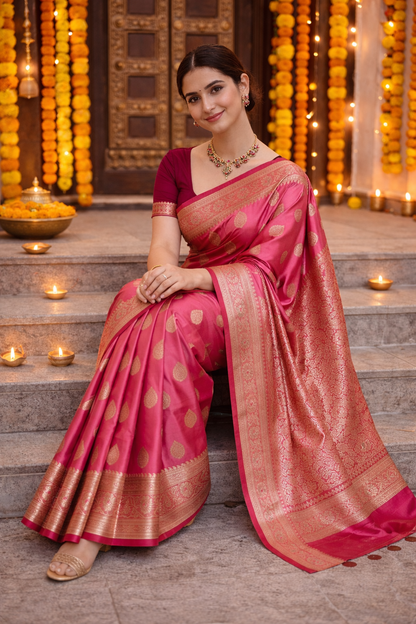 Silky Milky | Satin Silk Zari Woven Designer Saree 💚✨