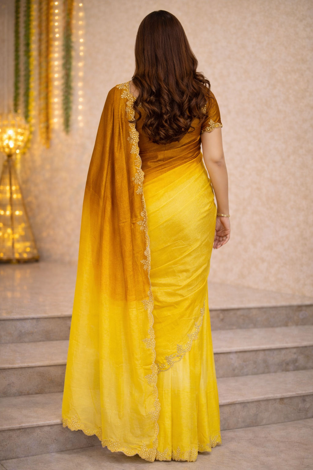 Ambar Satin Silk Ombre Shaded Butterfly Embellished Saree
