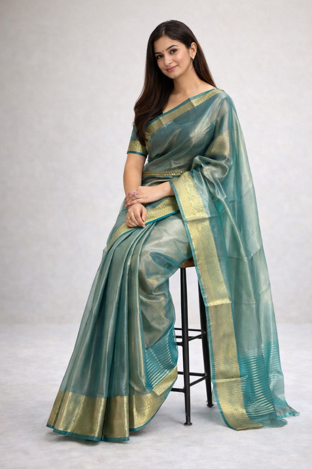 Ganga | Organza Tissue Designer Saree with Zari Border 💚✨