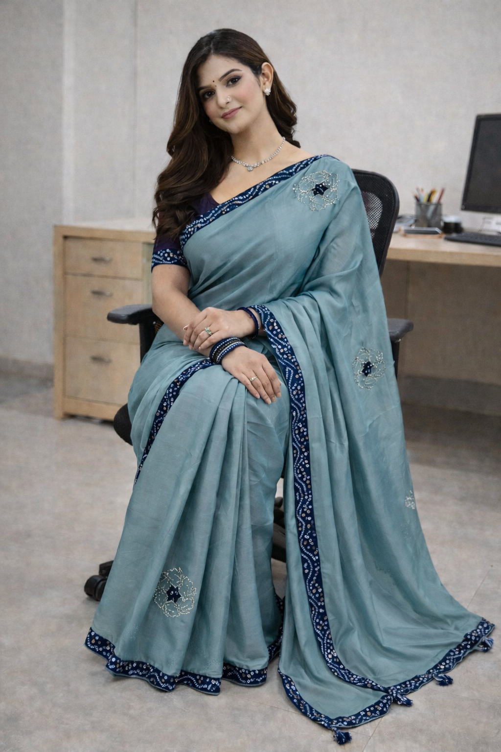 Hariyali | Silk Designer Saree with Contrast Border, Embroidered Motifs