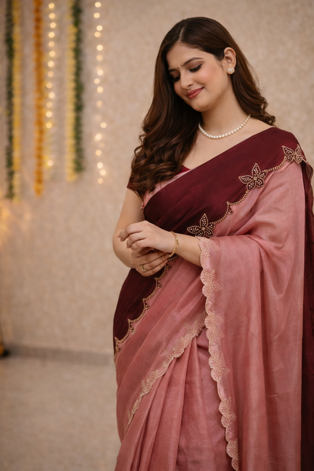 Ambar Satin Silk Ombre Shaded Butterfly Embellished Saree