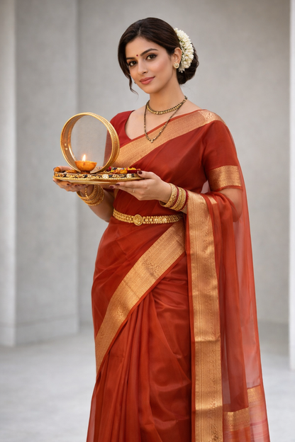Ganga | Organza Tissue Designer Saree with Zari Border 💚✨