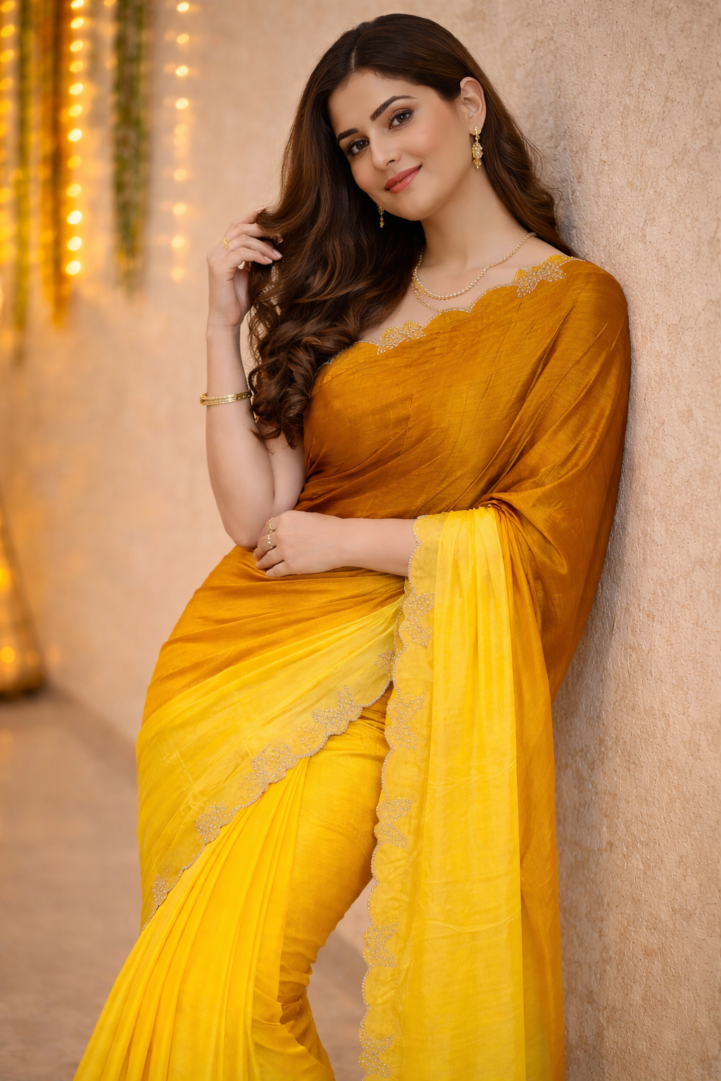 Ambar Satin Silk Ombre Shaded Butterfly Embellished Saree