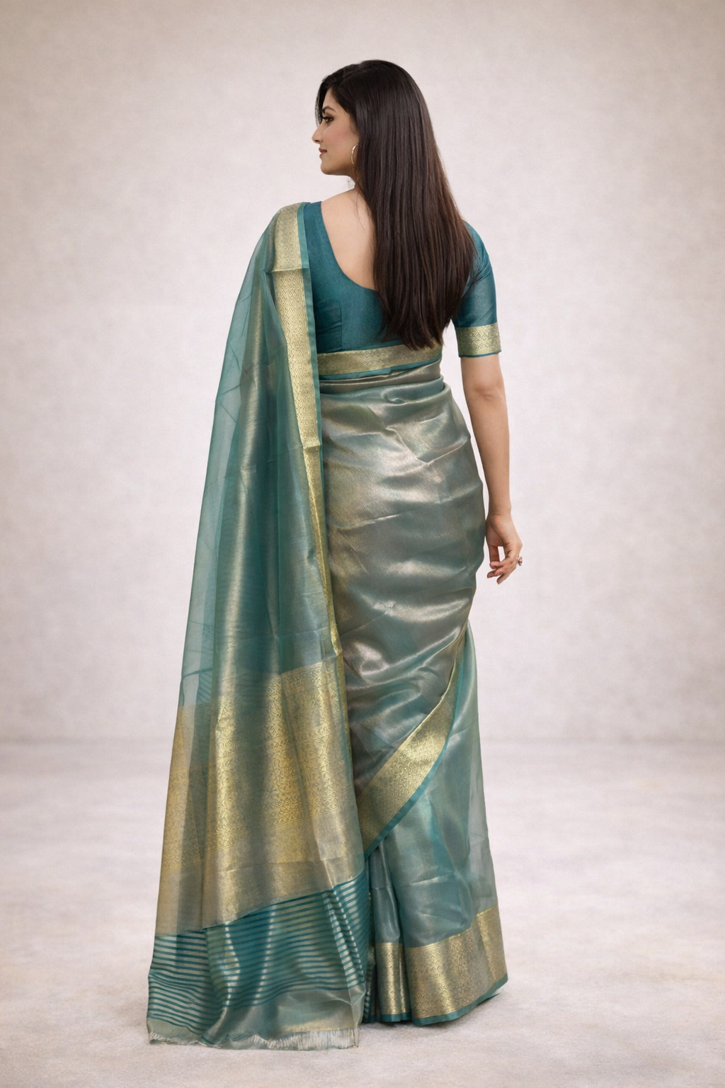 Ganga | Organza Tissue Designer Saree with Zari Border 💚✨