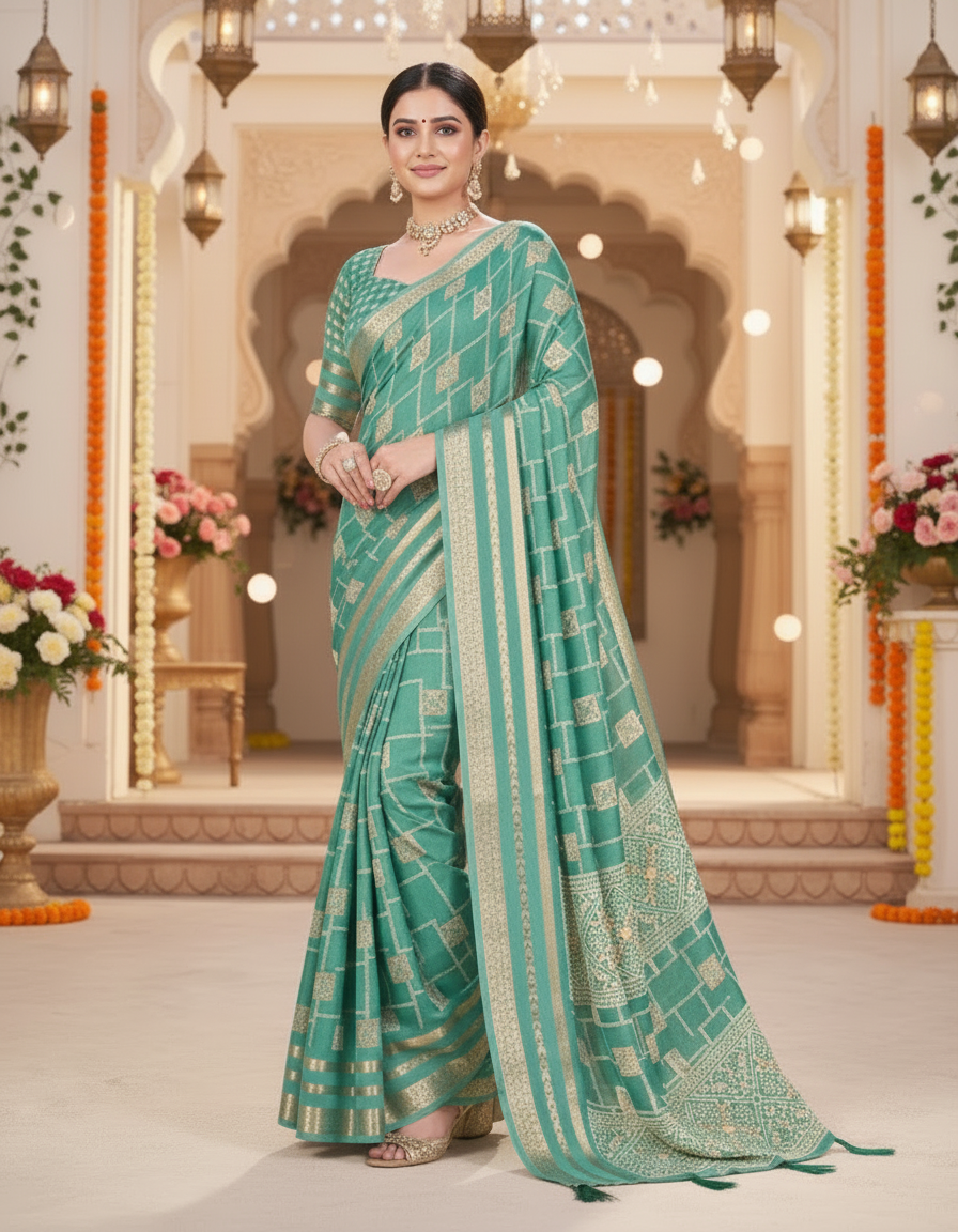 Vasudha Soft Georgette Saree – Zari Geometric Elegance