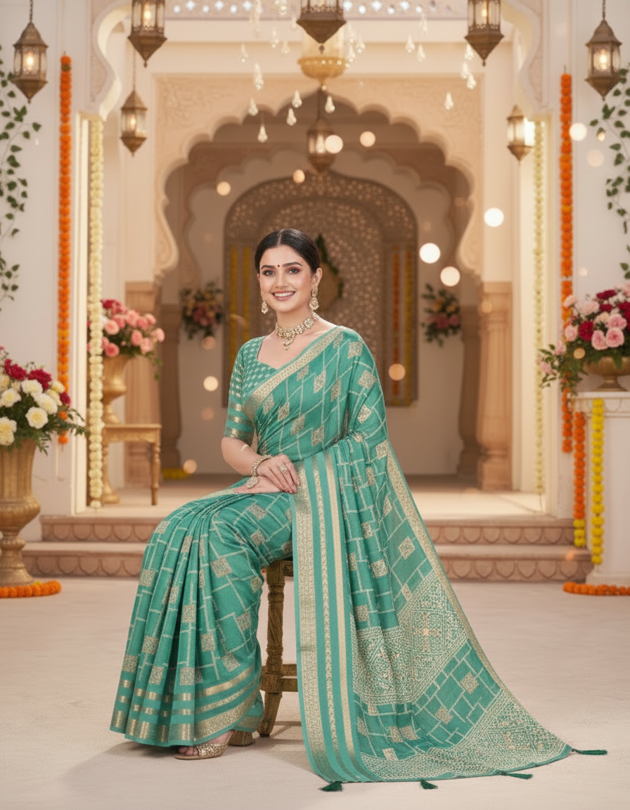 Vasudha Soft Georgette Saree – Zari Geometric Elegance