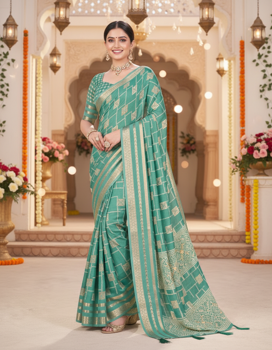 Vasudha Soft Georgette Saree – Zari Geometric Elegance
