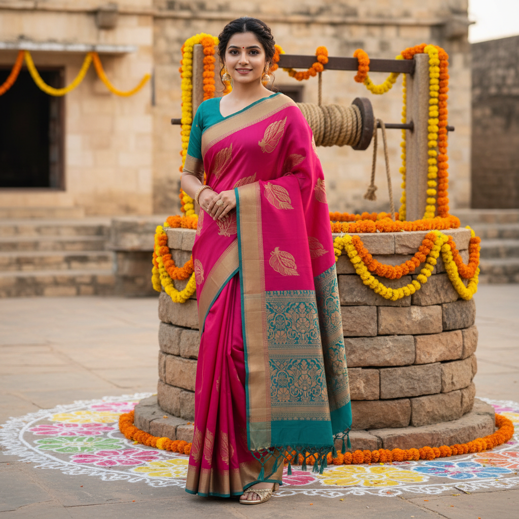 Mamta Handwoven Silk Saree – Festive Gold Zari Motifs