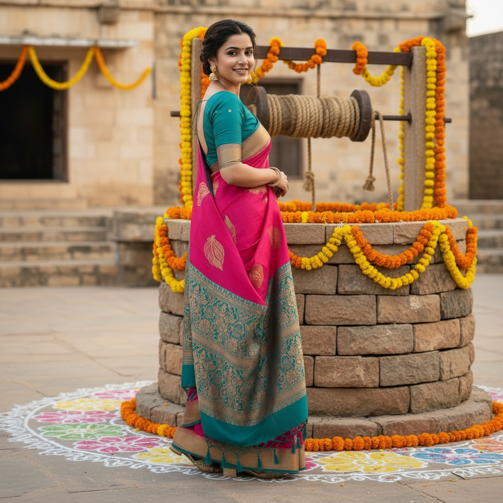 Mamta Handwoven Silk Saree – Festive Gold Zari Motifs