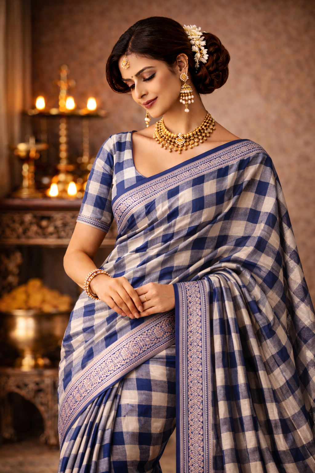 Classic Checks Charm – Cotton Saree