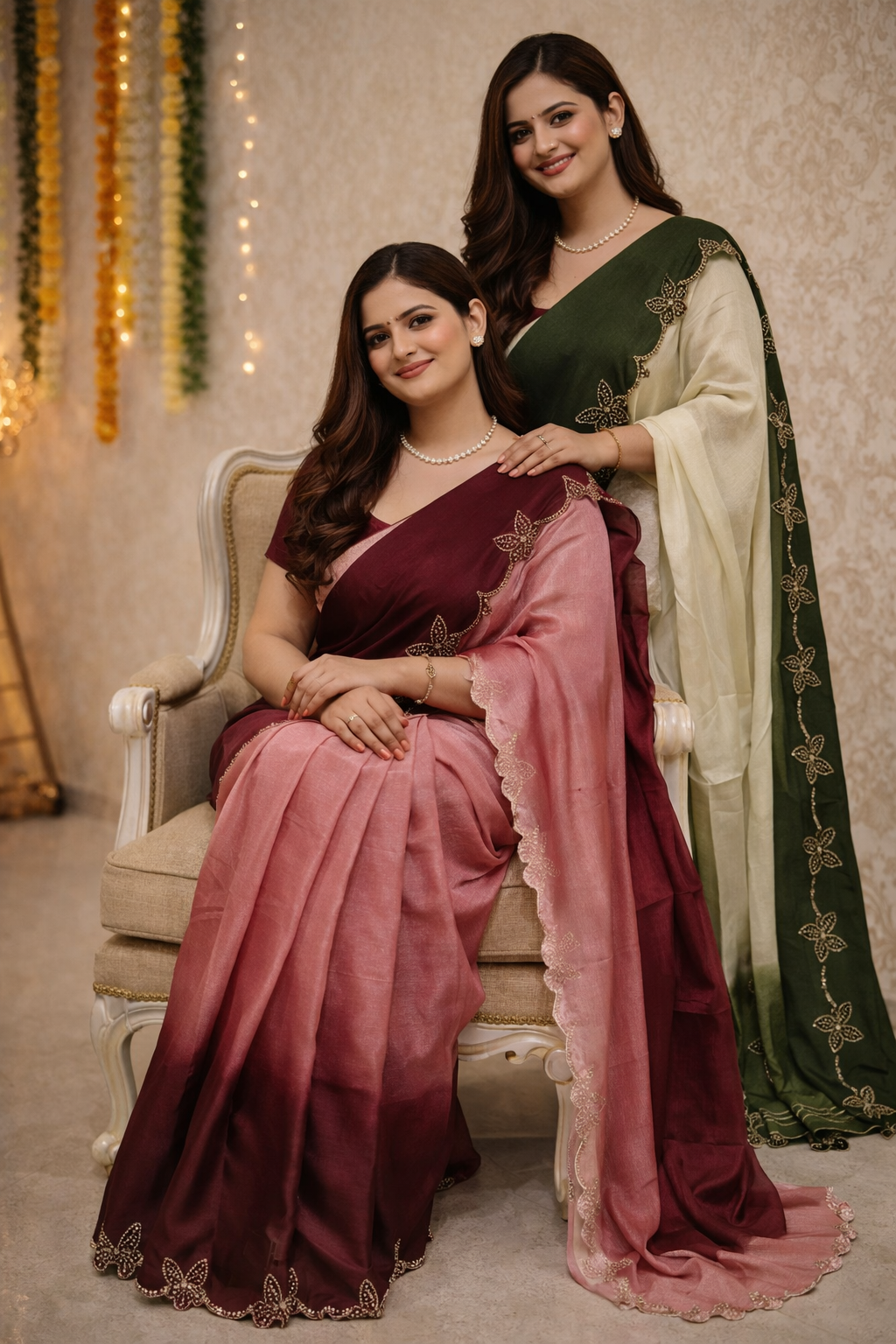 Ambar Satin Silk Ombre Shaded Butterfly Embellished Saree