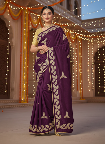 Kalpattaru Chiffon Gota Patti Motifs Embroidered Saree for Women Festive Ethnic Wear
