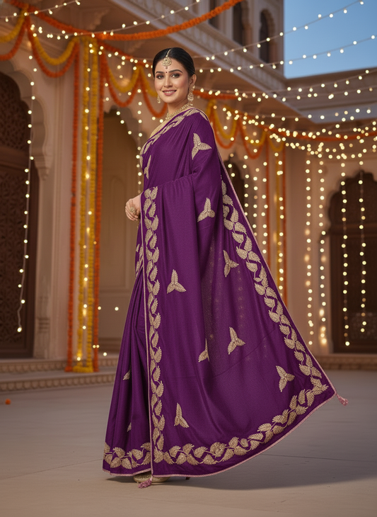 Kalpattaru Chiffon Gota Patti Motifs Embroidered Saree for Women Festive Ethnic Wear