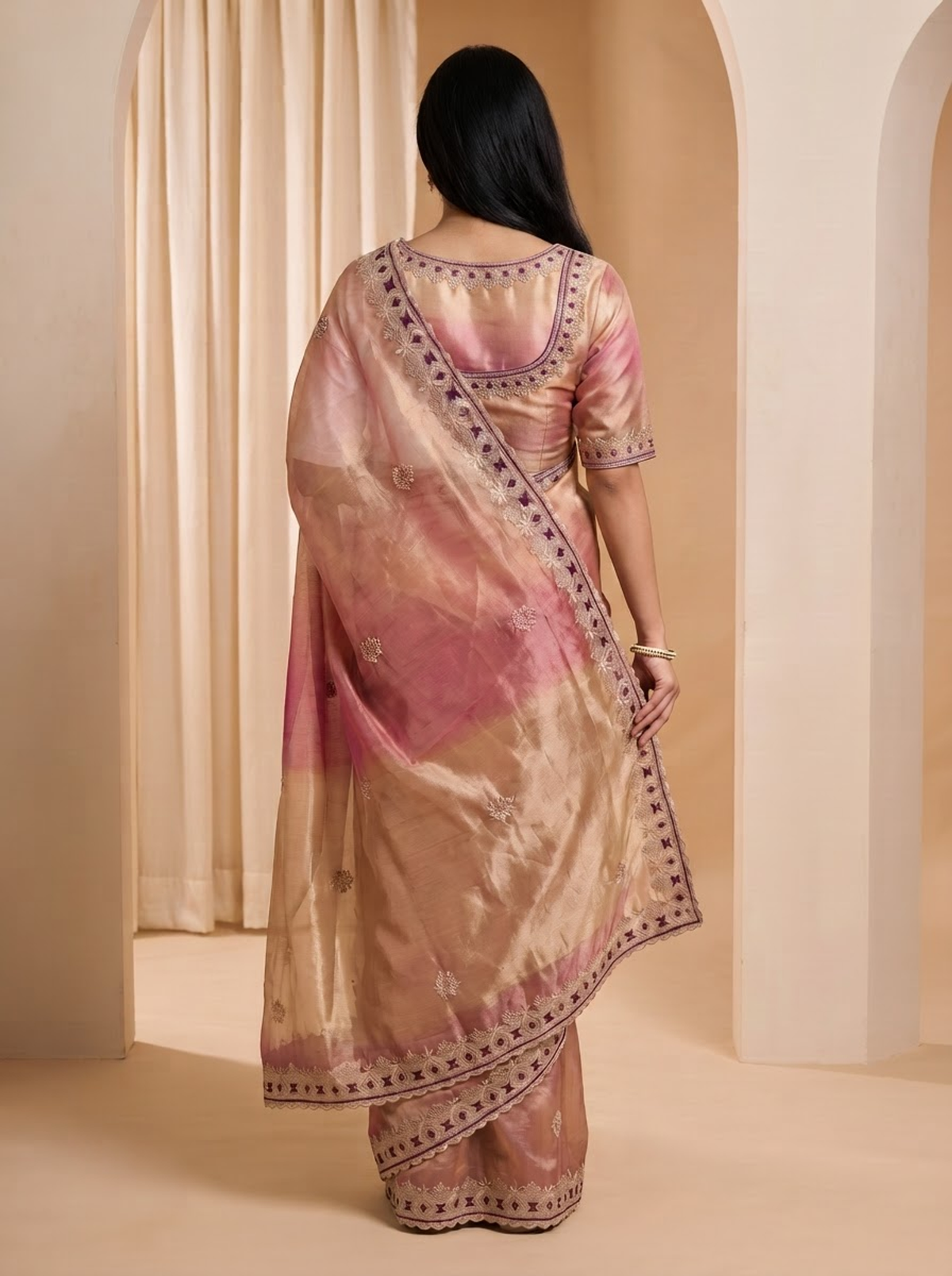 Organza Designer Saree with Embroidered Border 💜