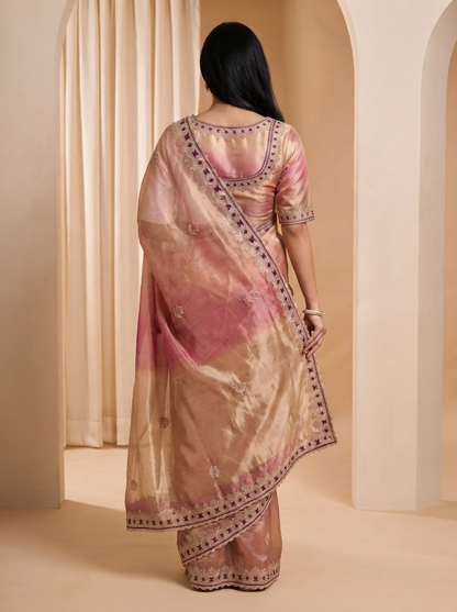 Organza Designer Saree with Embroidered Border 💜