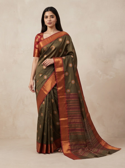 Vishwasundari Premium Silk Saree with Zari Woven Motifs & Traditional Pallu