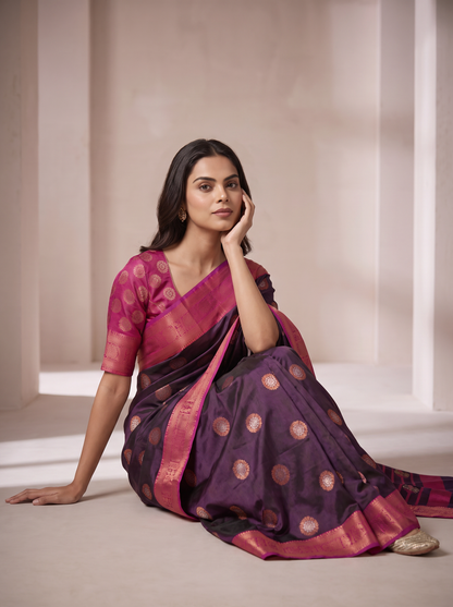 Vishwasundari Premium Silk Saree with Zari Woven Motifs & Traditional Pallu