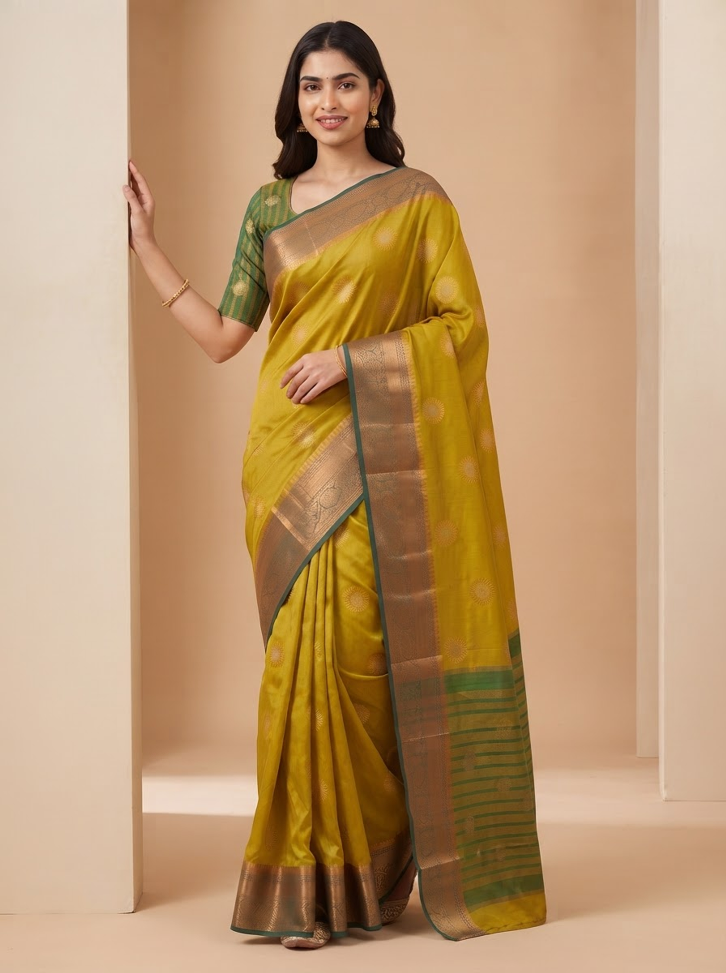 Vishwasundari Premium Silk Saree with Zari Woven Motifs & Traditional Pallu
