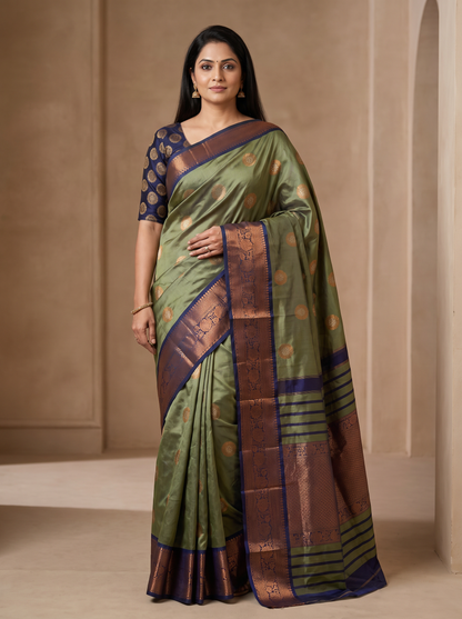 Vishwasundari Premium Silk Saree with Zari Woven Motifs & Traditional Pallu