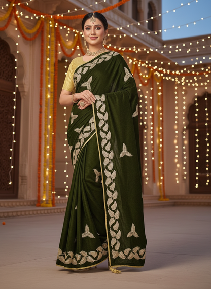 Kalpattaru Chiffon Gota Patti Motifs Embroidered Saree for Women Festive Ethnic Wear