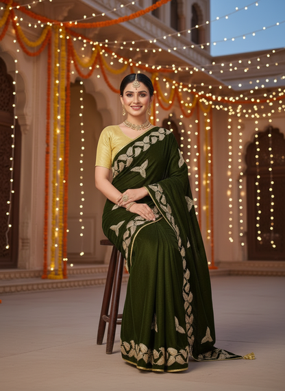 Kalpattaru Chiffon Gota Patti Motifs Embroidered Saree for Women Festive Ethnic Wear