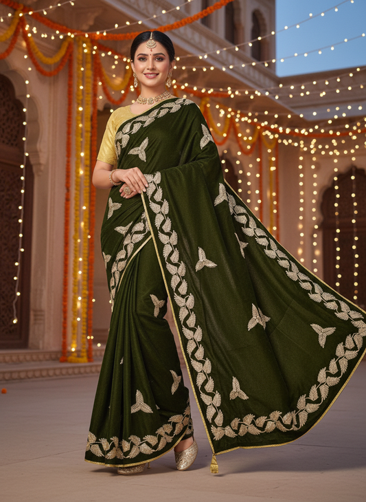 Kalpattaru Chiffon Gota Patti Motifs Embroidered Saree for Women Festive Ethnic Wear