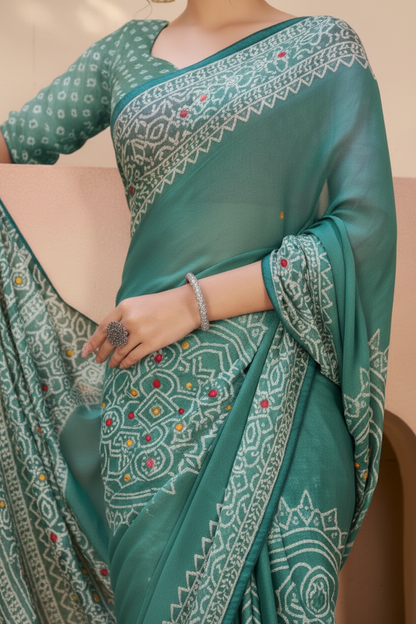 Sindoor Embroidered Festive Saree with Intricate Border- Georgette