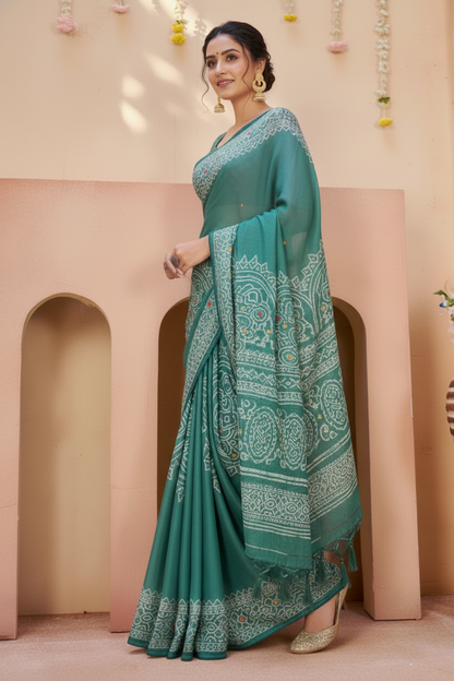 Sindoor Embroidered Festive Saree with Intricate Border- Georgette