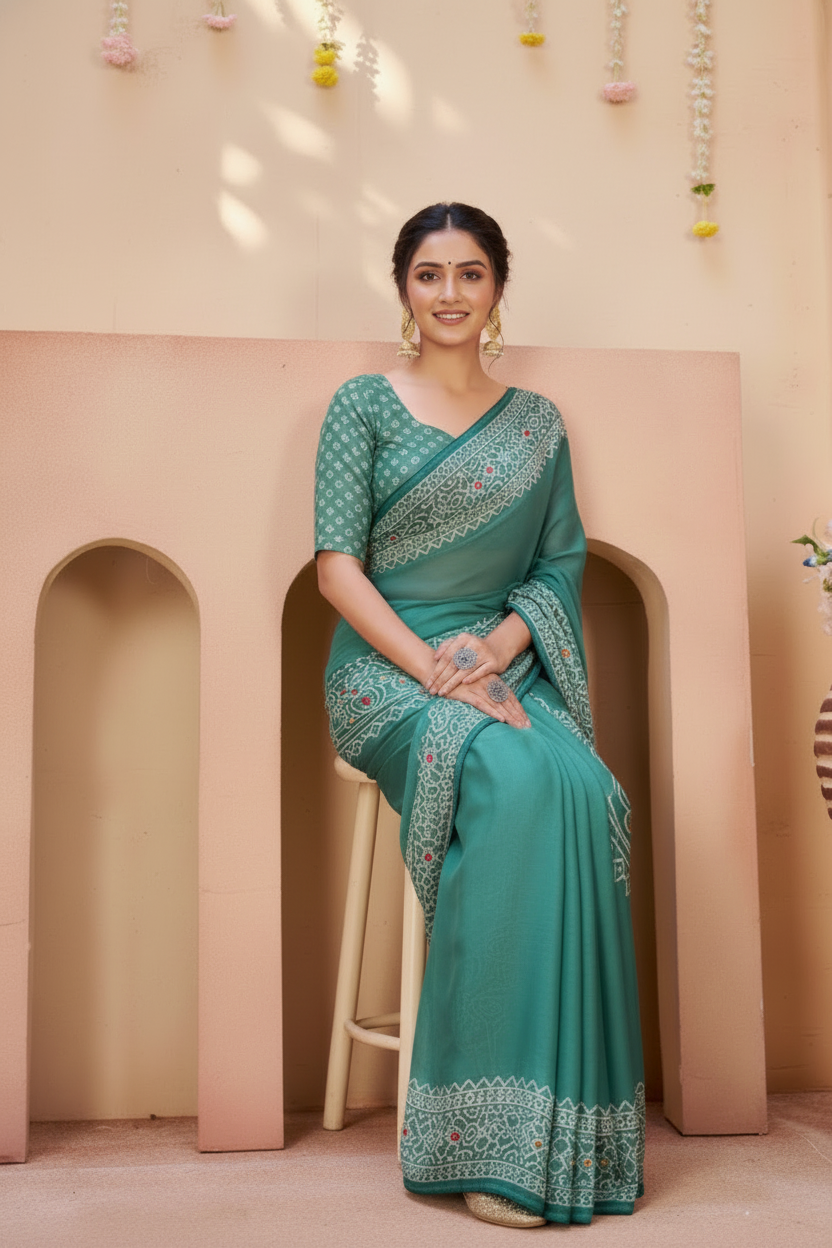 Sindoor Embroidered Festive Saree with Intricate Border- Georgette
