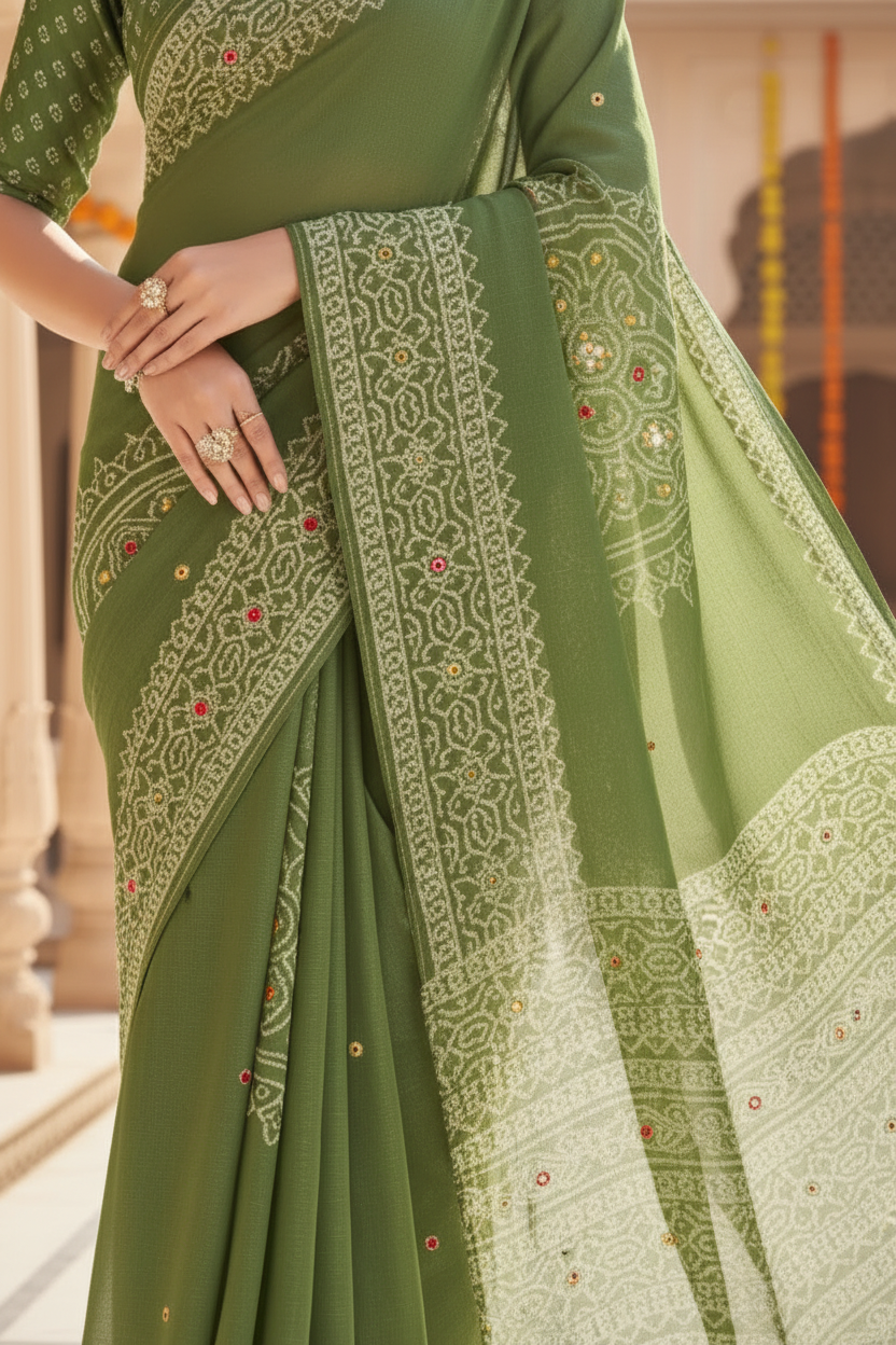 Sindoor Embroidered Festive Saree with Intricate Border- Georgette