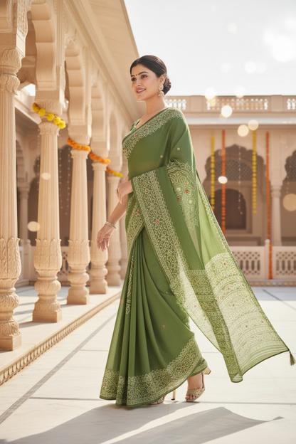 Sindoor Embroidered Festive Saree with Intricate Border- Georgette