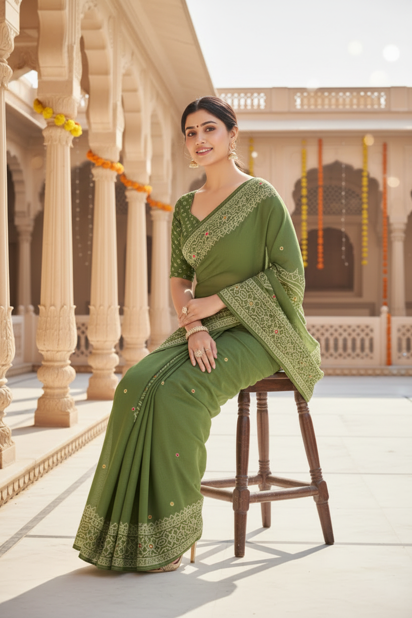 Sindoor Embroidered Festive Saree with Intricate Border- Georgette