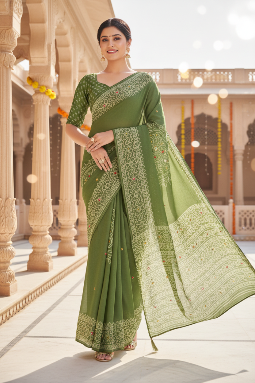 Sindoor Embroidered Festive Saree with Intricate Border- Georgette