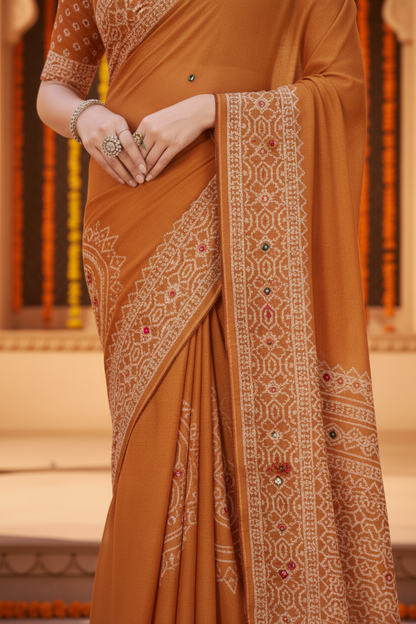 Sindoor Embroidered Festive Saree with Intricate Border- Georgette