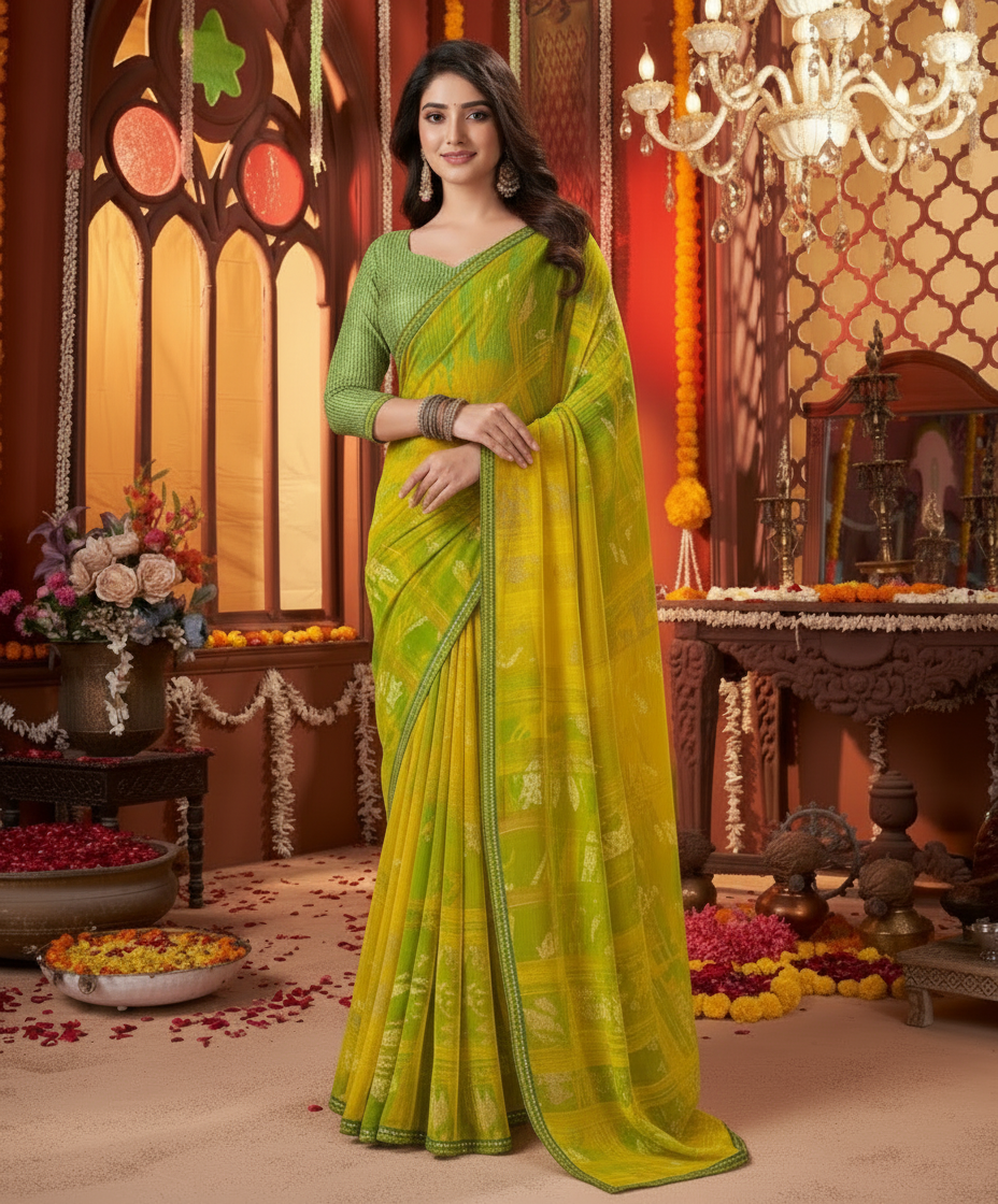 Suvarnika Luxury Printed Saree with Refined Border – Elegant - Georgette