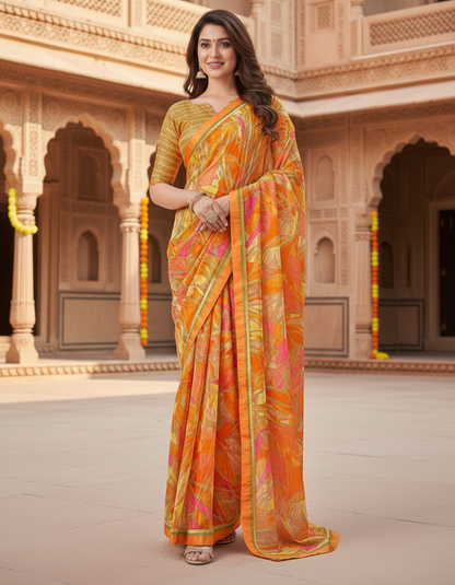 Suvarnika Luxury Printed Georgette Saree with Abstract print & Refined Border