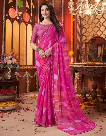 Suvarnika Luxury Printed Georgette Saree with Abstract print & Refined Border