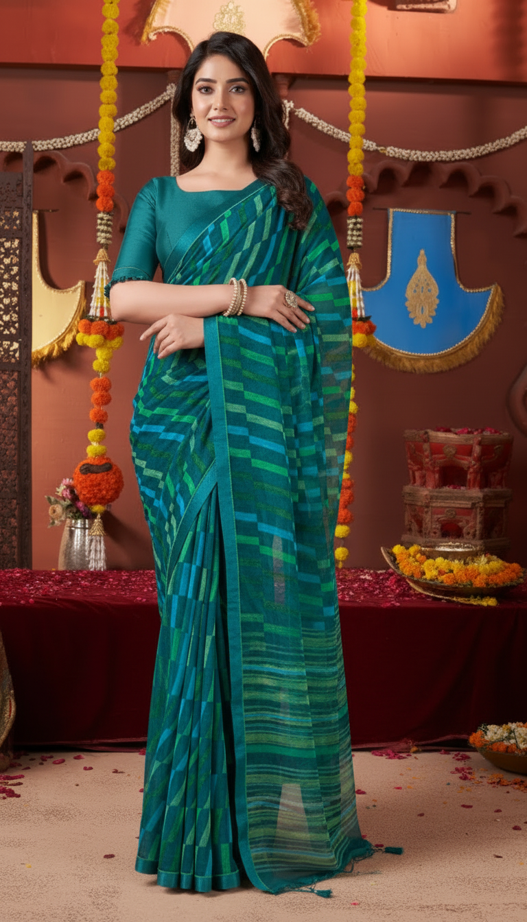 Suvarnika Luxury Printed Saree with Refined Border – Elegant - Georgette