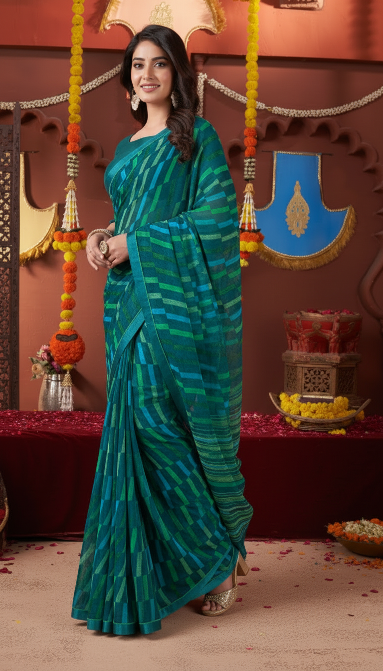 Suvarnika Luxury Printed Saree with Refined Border – Elegant - Georgette